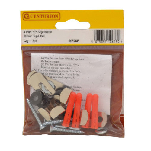 Centurion 4 Part Nickel Plated Adjustable Mirror Clips Set MF08P