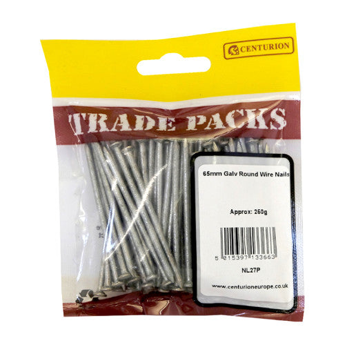 Centurion 65mm Galvanised Round Wire Nails 250g NL27P
