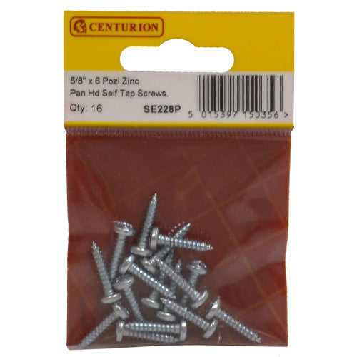 Centurion 5/8" x 6 ZP Pan Head Self Tap Screws Pack 16 SE228P