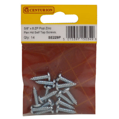 Centurion 5/8" x 8 Zinc Pan Head Self Tapping Screws 14 Pack SE229P