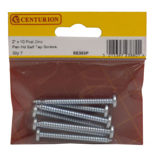 Centurion 2" x 10 Zinc Pan Head Self Tapping Screws Pack 7 SE303P