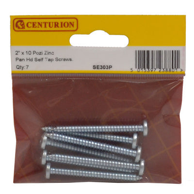 Centurion 2" x 10 Zinc Pan Head Self Tapping Screws Pack 7 SE303P
