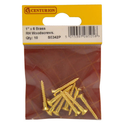 Centurion 1" x 6 Slotted Brass Woodscrews Pack 10 SE342P