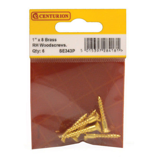 Centurion Slotted Raised Head Woodscrews 1" x 8 Brass Pack 6 SE343P