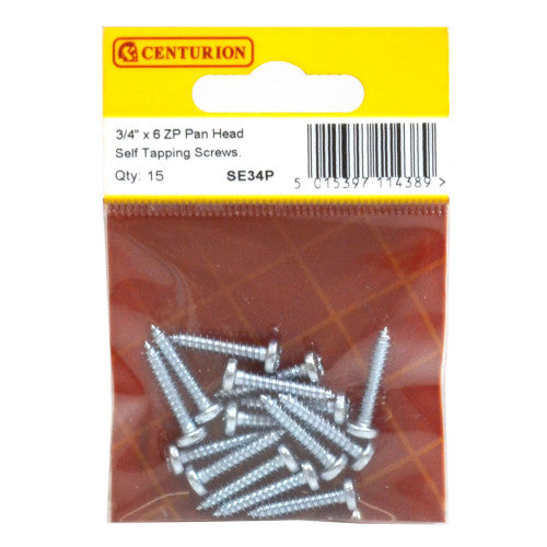 Centurion 3/4" x 6 ZP Pan Head Self Tapping Screws Pack 15 SE34P