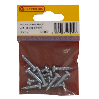 Centurion 3/4" x 8 ZP Pan Head Self Tapping Screws Pack of 12 SE35P