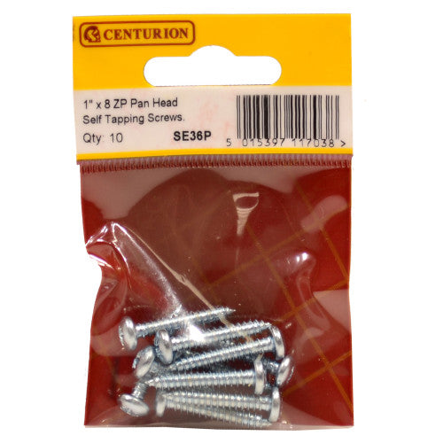 Centurion Pan Head Self Tapping Screws 1" x 8 ZP Pack 10 SE36P