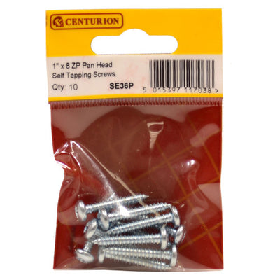Centurion Pan Head Self Tapping Screws 1" x 8 ZP Pack 10 SE36P