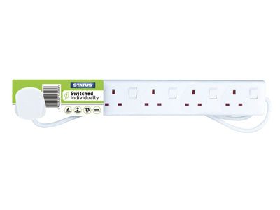 Status Extension Socket Switched 6 Way 2m White S6W2MINDSS12