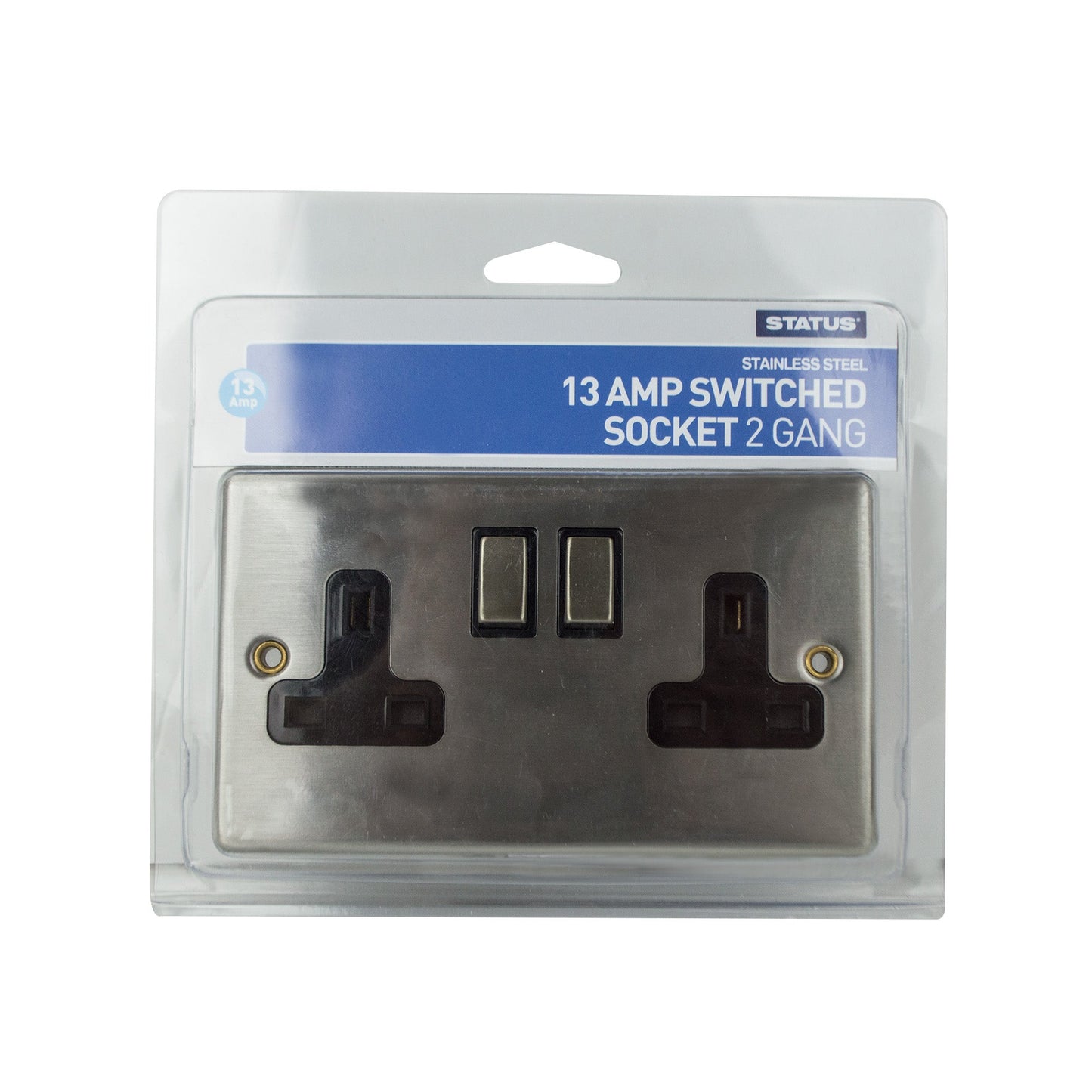 Status International Switched Wall Socket 2 Gang 13A Stainless Steel SSS2G13ASWS8