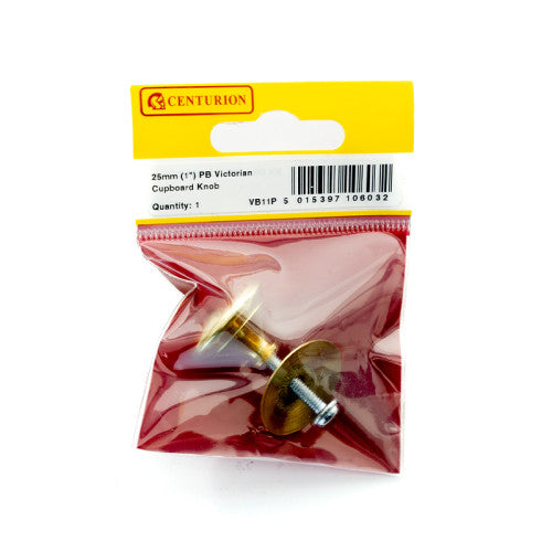 Centurion Victorian Cupboard Knob Polished Brass 25mm VB11P