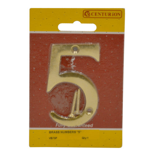 Centurion No.5 Solid Brass Door Number 75mm VB75P