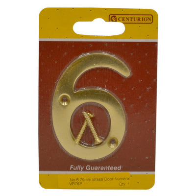 Centurion 75mm Victorian No 6 Door Number Polished Brass VB76P