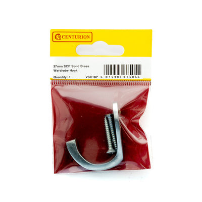 Centurion 37mm Satin Chrome Solid Brass Wardrobe Hook VSC18P