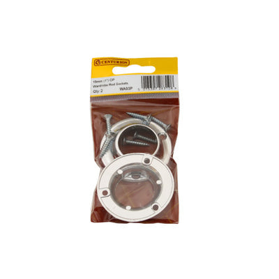 Centurion 19mm 3/4" CP Wardrobe Rod Sockets Pack 2 WA03P