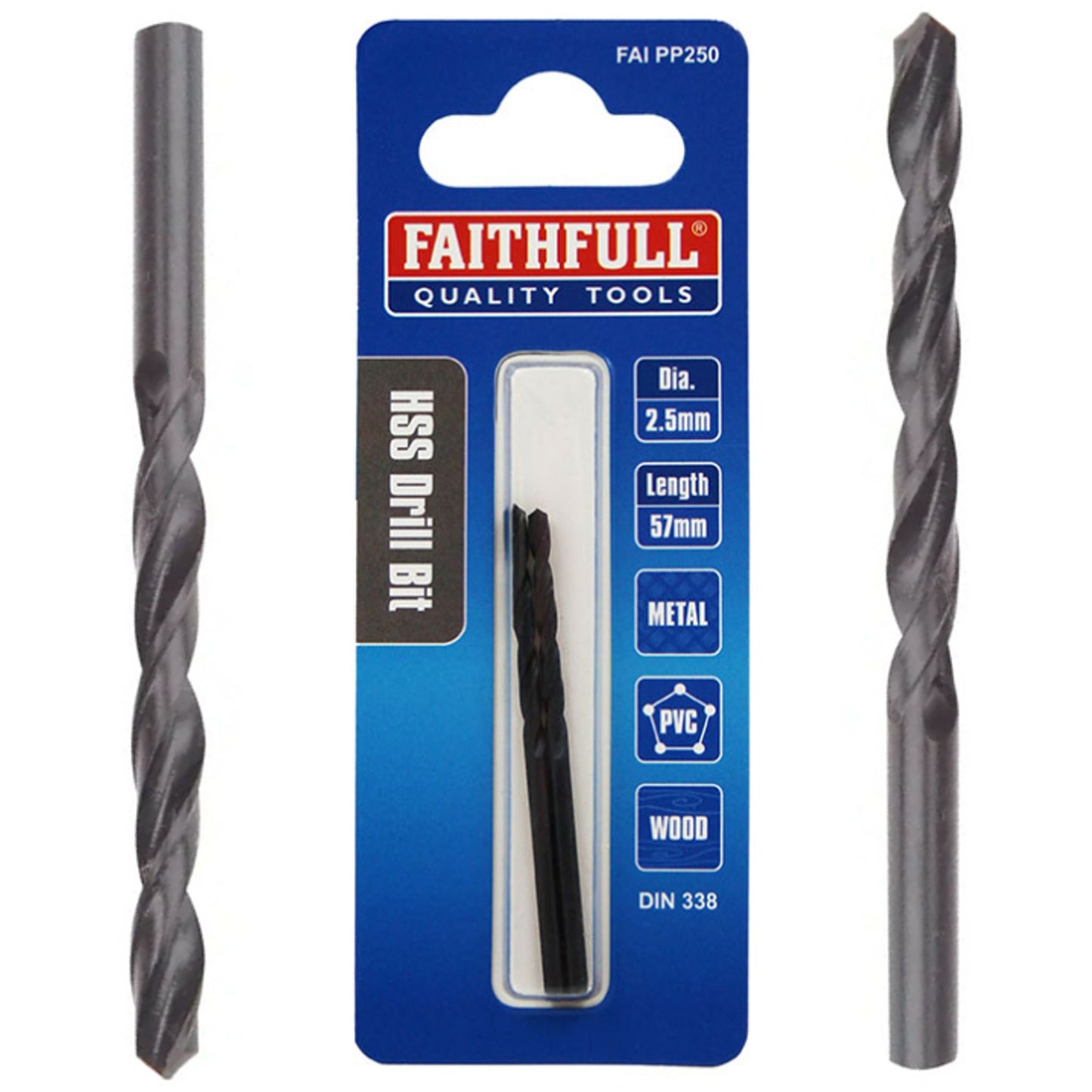 Faithfull HSS Jobber Drill Bits 2.50mm Pack 2 OL:57mm