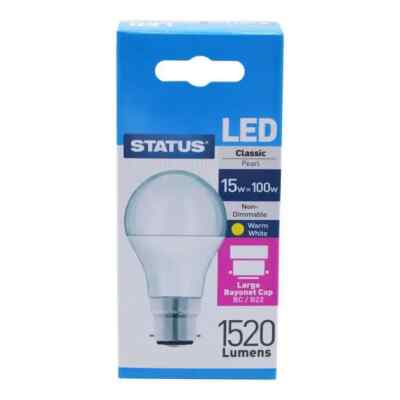 Status A60 GLS LED 13W 1520 Lumen Pearl BC Warm White x 4 13SLGWB22P4B5